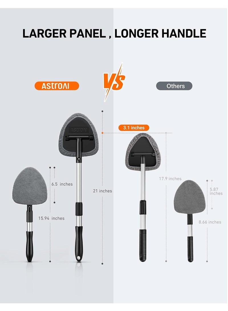 Windshield Cleaner, Microfiber Car Window Cleaner with 4 Reusable and Washable Microfiber Pads and Extendable Handle Auto Inside Glass Wiper Kit (Grey) - Image 2